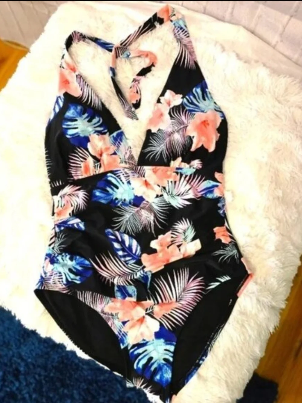 Women's One-Piece Halter Swimsuit – XXL – Tropical Floral – Tummy Control – NWOT - Picture 6 of 9
